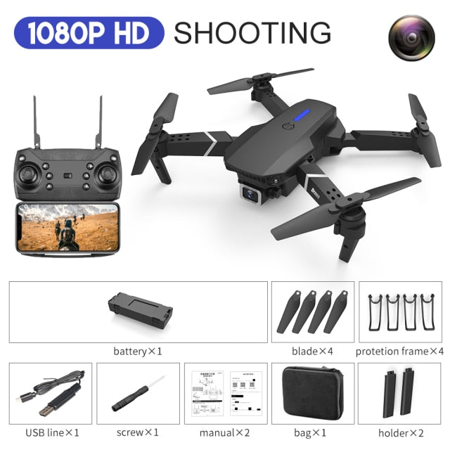 XKJ 2021 New E88 Pro Drone With Wide Angle HD 4K 1080P Dual Camera Height Hold Wifi RC Foldable Quadcopter Dron Gift Toy