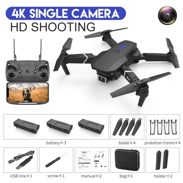 XKJ 2021 New E88 Pro Drone With Wide Angle HD 4K 1080P Dual Camera Height Hold Wifi RC Foldable Quadcopter Dron Gift Toy