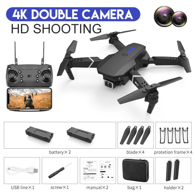 XKJ 2021 New E88 Pro Drone With Wide Angle HD 4K 1080P Dual Camera Height Hold Wifi RC Foldable Quadcopter Dron Gift Toy
