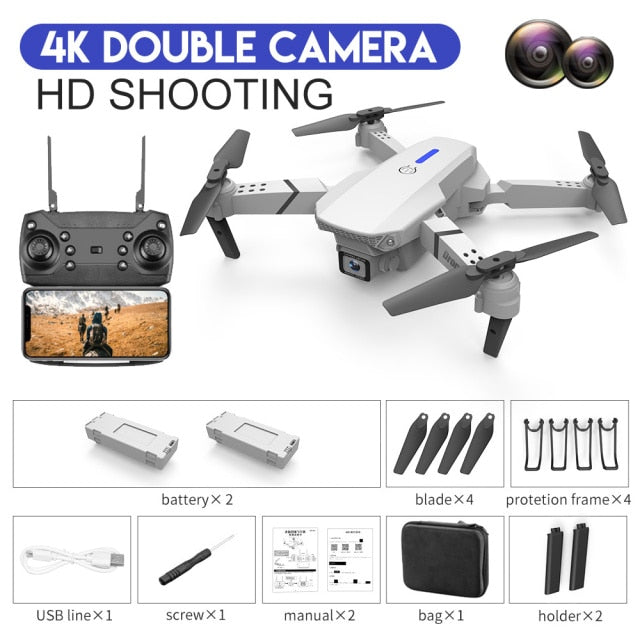 XKJ 2021 New E88 Pro Drone With Wide Angle HD 4K 1080P Dual Camera Height Hold Wifi RC Foldable Quadcopter Dron Gift Toy