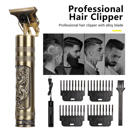TBald Head Hair Clipper Trimmer For Men USB Rechargeable Mower T-Outliner Barber Shaving Machine Vintage Haircut Cutter Cordless